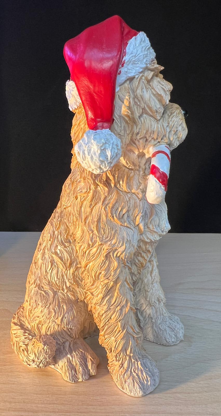 Cute Dog Christmas Ornament – Pup Wearing Santa Hat with Candy Cane in mouth