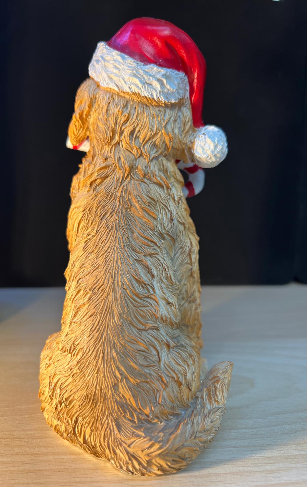 Cute Dog Christmas Ornament – Pup Wearing Santa Hat with Candy Cane in mouth