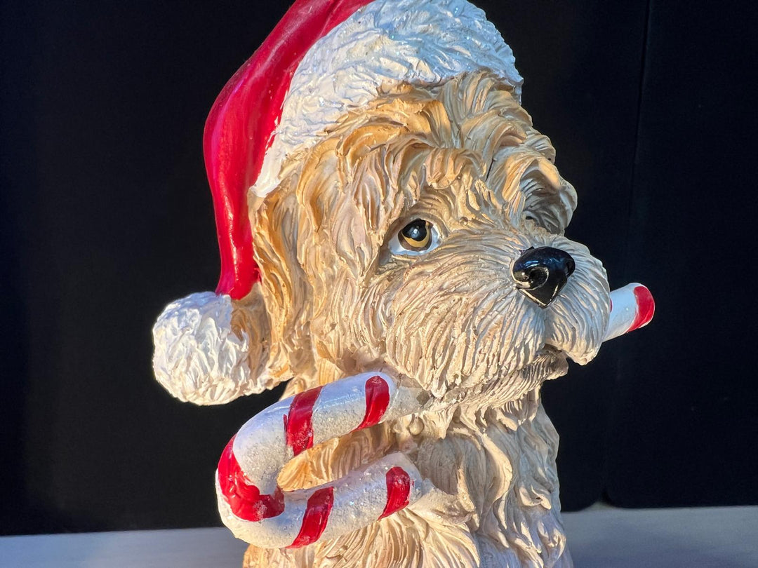Cute Dog Christmas Ornament – Pup Wearing Santa Hat with Candy Cane in mouth