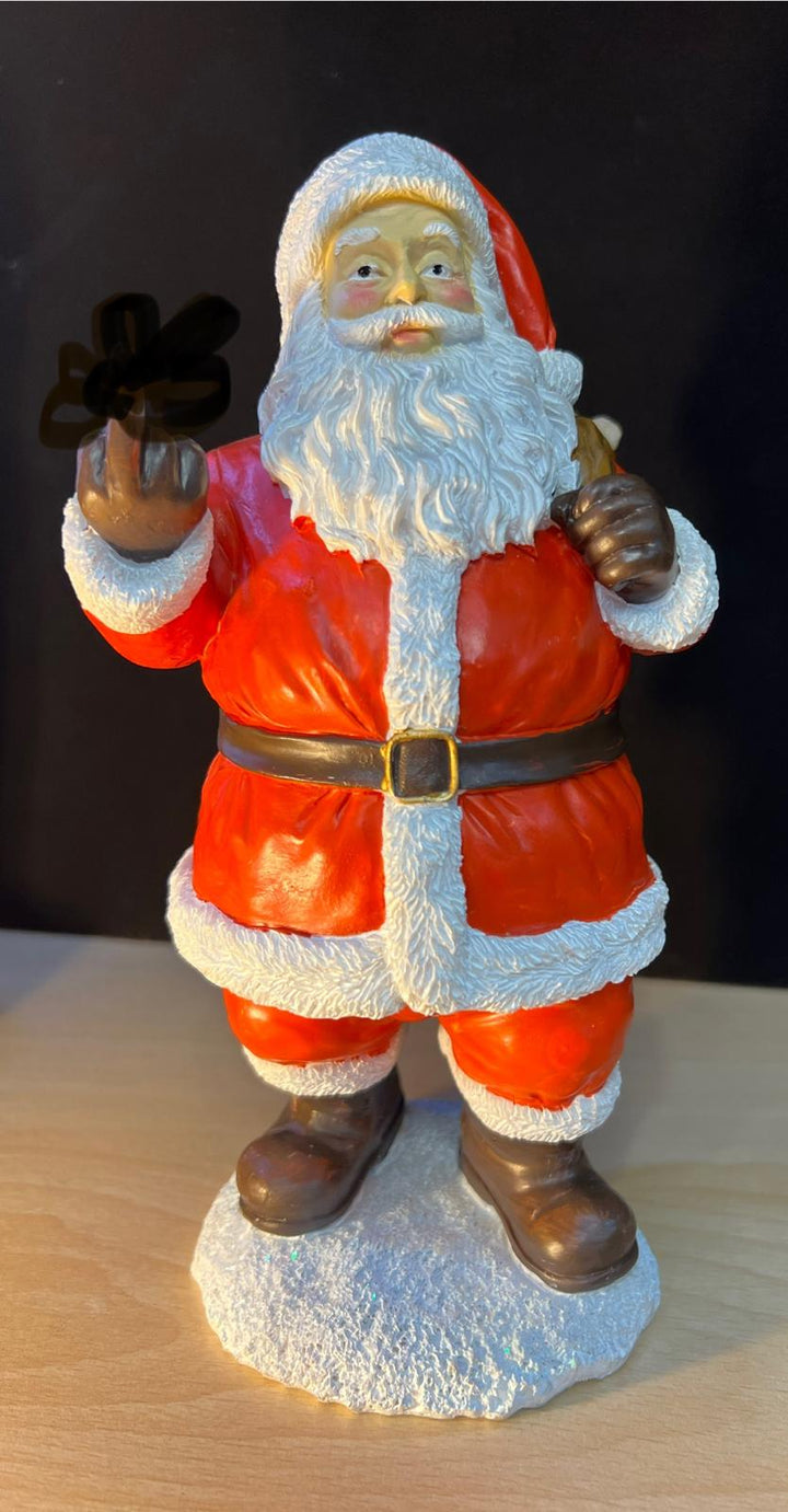 Cheeky Santa Ornament with Gifts & Dog in Sack Funny Christmas Décor Holiday