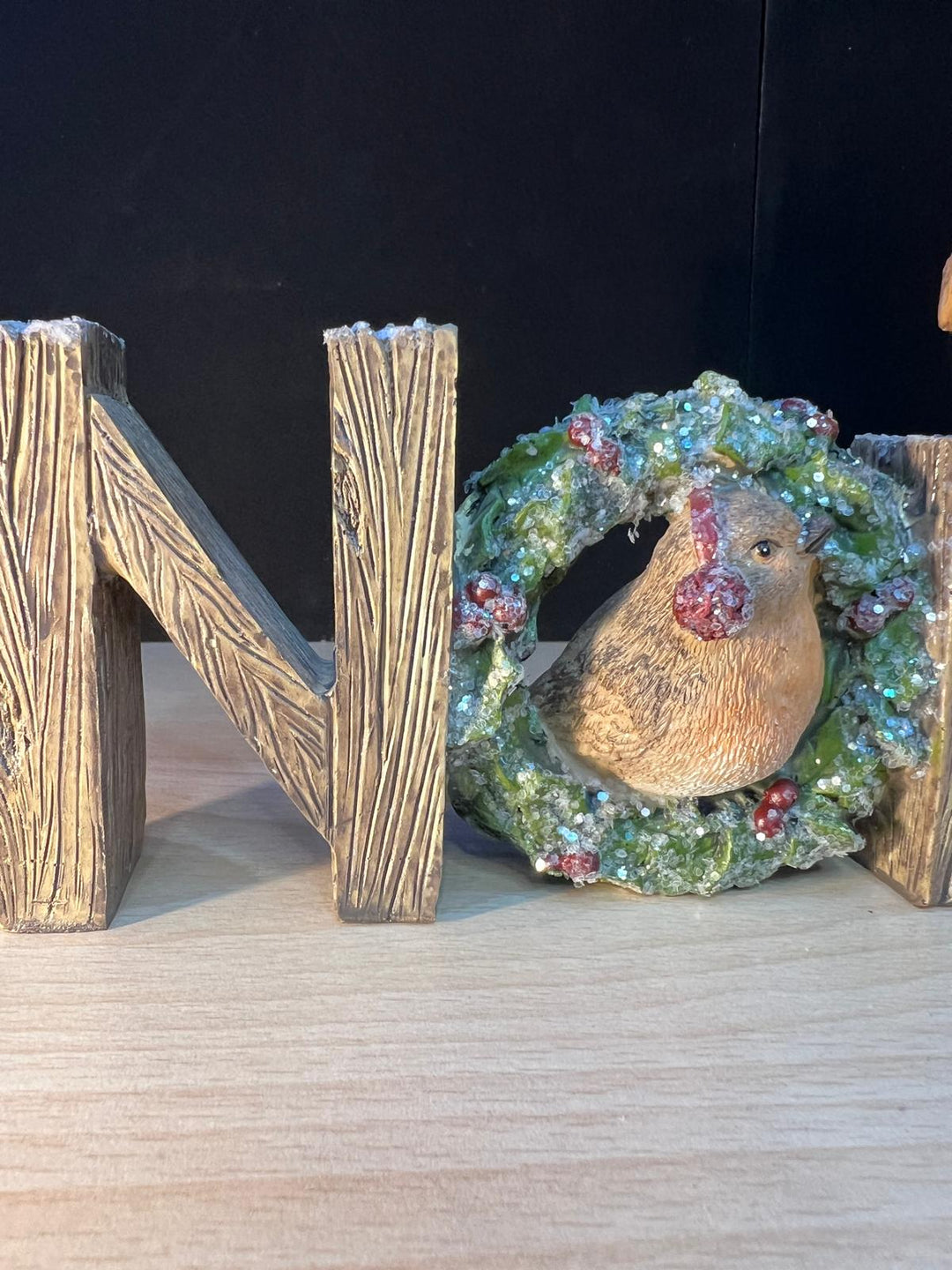 NOEL with a wreath and robin birds Christmas festive decoration