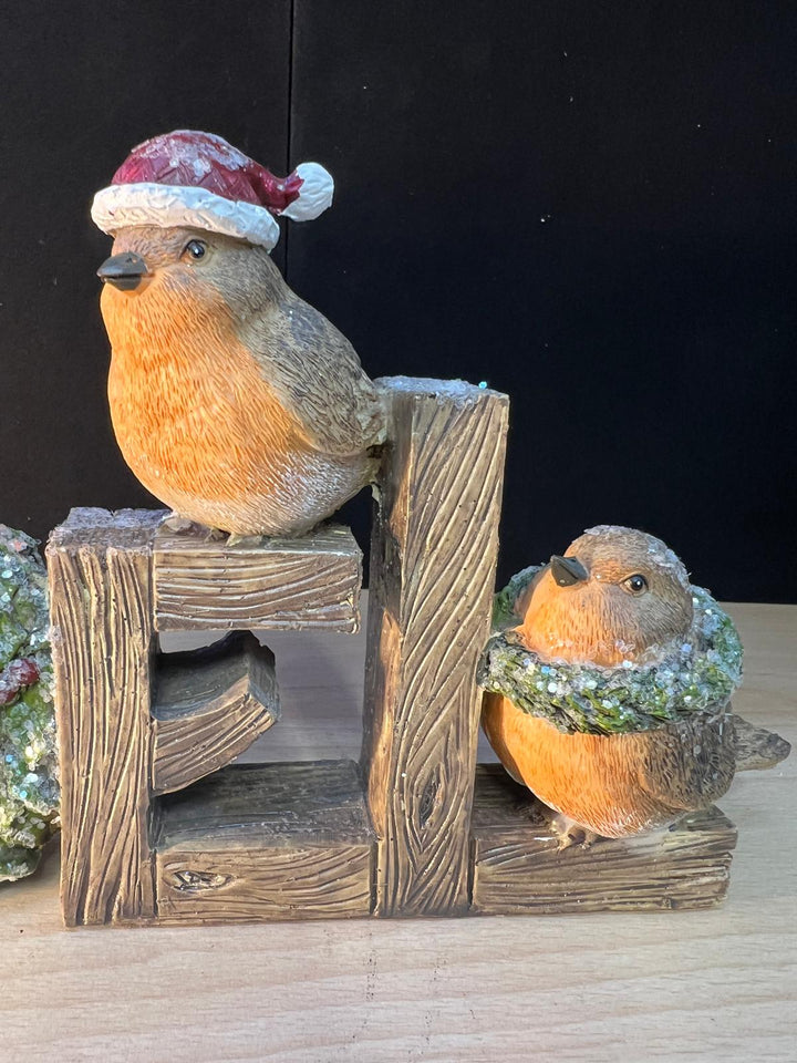 NOEL with a wreath and robin birds Christmas festive decoration