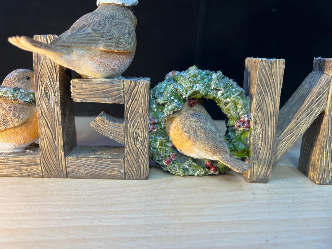 NOEL with a wreath and robin birds Christmas festive decoration