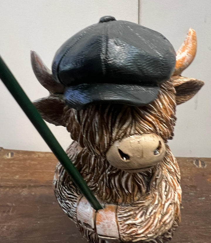 Highland Cow Boy & Girl Resin Ornaments – Cute Farm Décor with Wellies & Umbrellas
