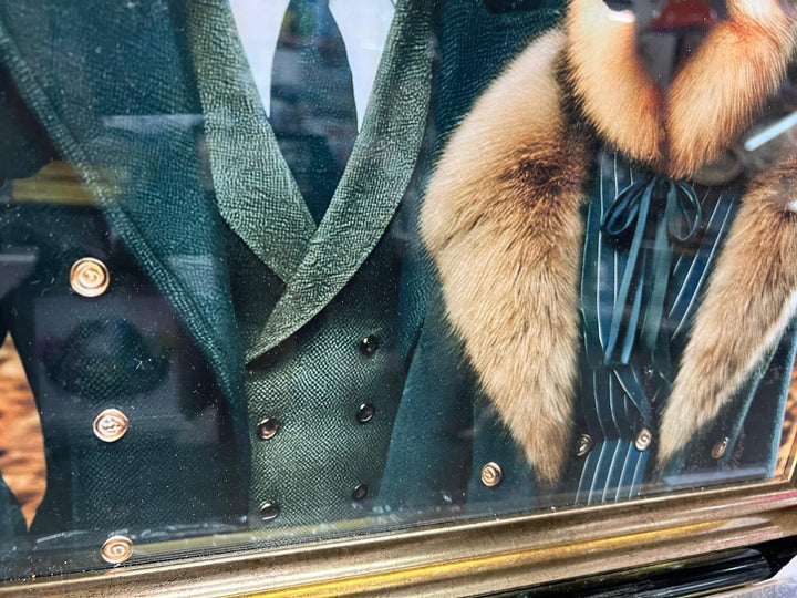 Black & Gold framed German Shepperd couple in suit picture-quirky wall art