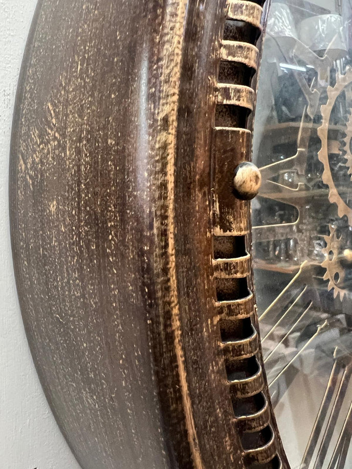 Black, rustic, Bronze Wall Clock with Moving Cogs and Roman Numerals Vintage Style