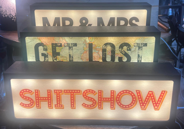 LED Box Sign Light Up –Quirky & Funny Messages USB & Battery operated