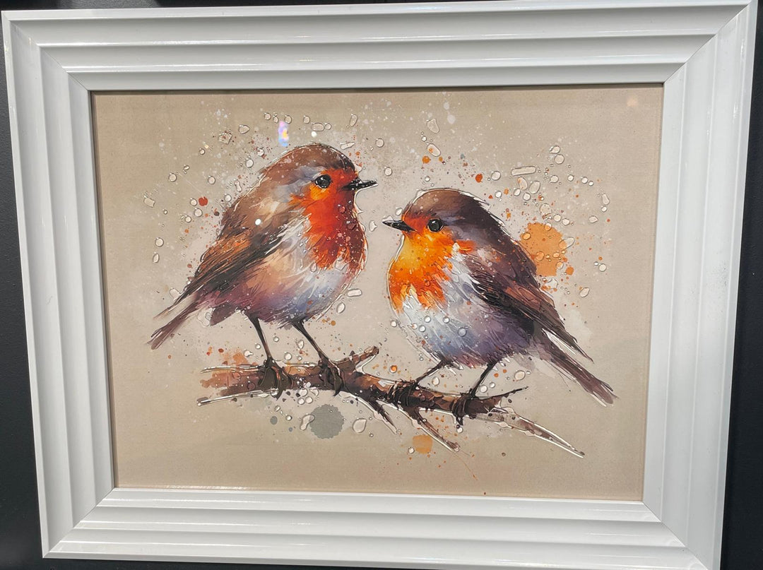 49CM-Robin Bird White Step Framed Picture wall art décor with fitments single or pair