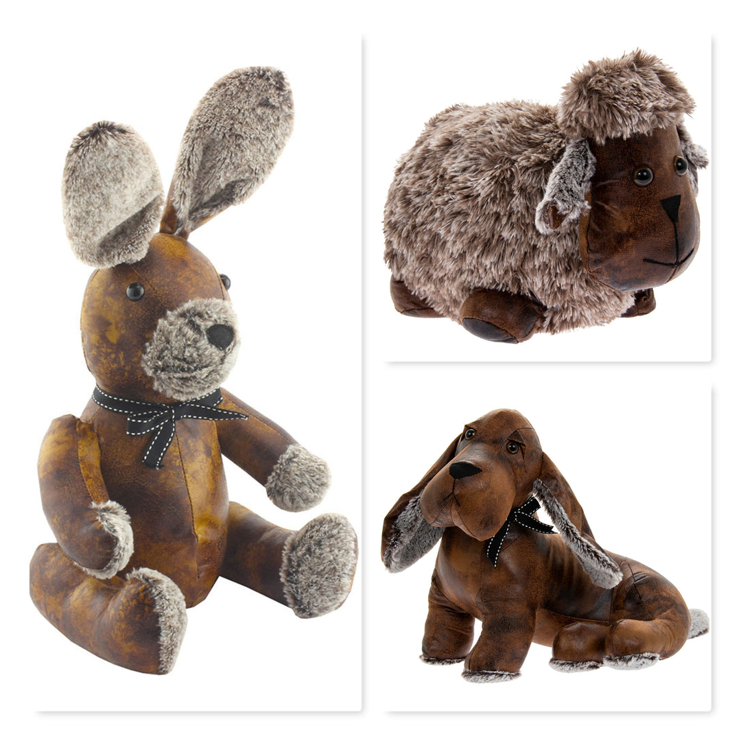 Dog, Rabbit & Sheep Faux Leather Animal Door Stopper – Brown Decorative Weighted Doorstop Home Décor