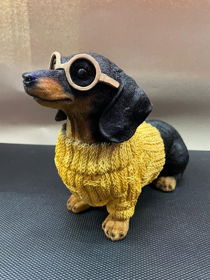 Quirky Dachshund Dog Resin Ornament in Cardigan & Wellies Decorative Figures
