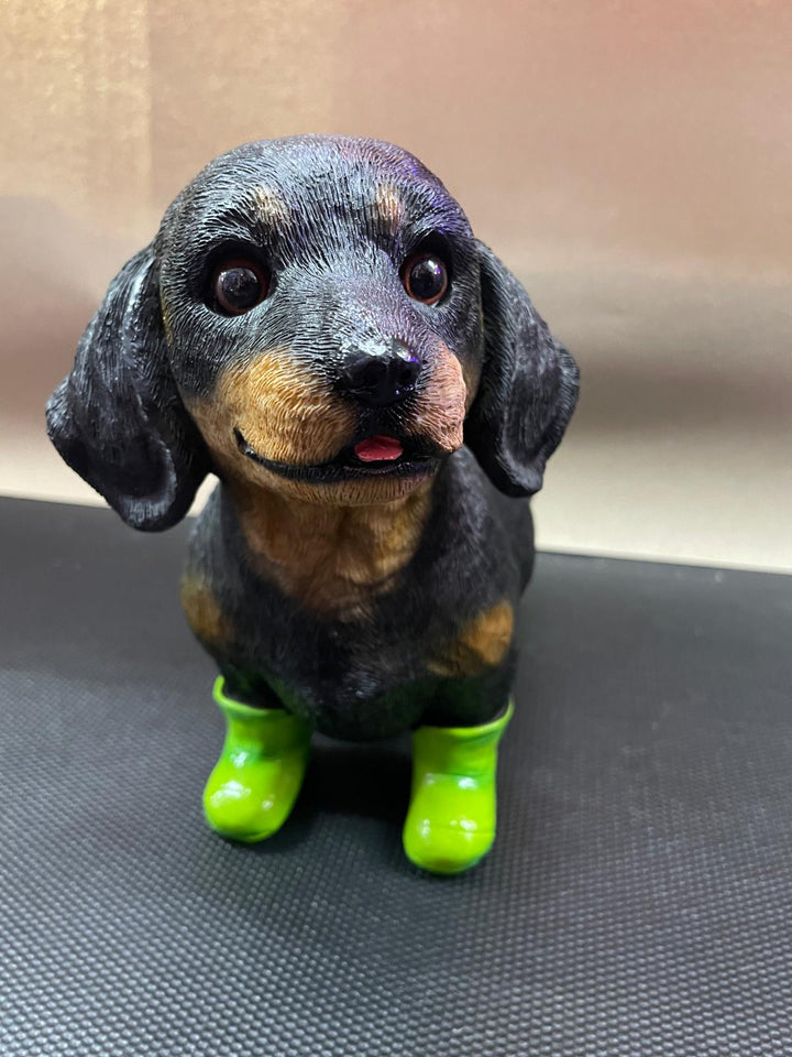 Quirky Dachshund Dog Resin Ornament in Cardigan & Wellies Decorative Figures
