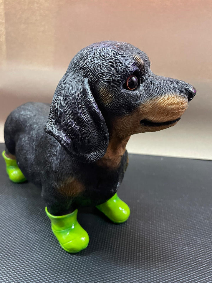 Quirky Dachshund Dog Resin Ornament in Cardigan & Wellies Decorative Figures