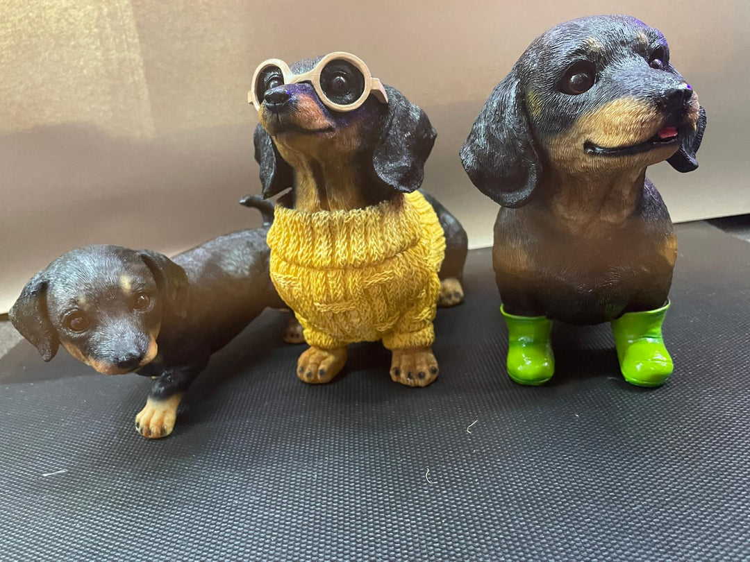 Quirky Dachshund Dog Resin Ornament in Cardigan & Wellies Decorative Figures