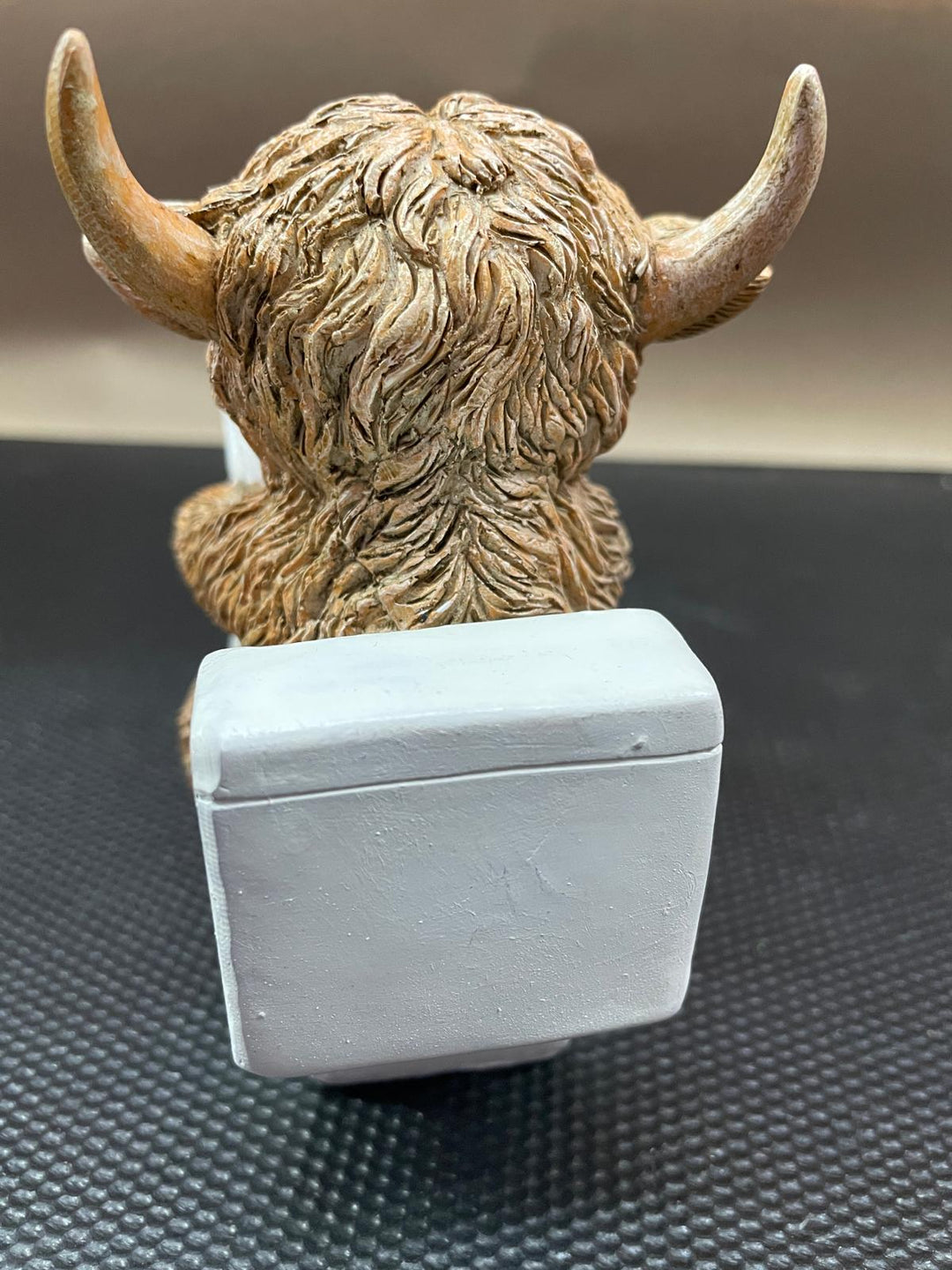 Highland cow in tub & toilet reading book quirky resin ornament