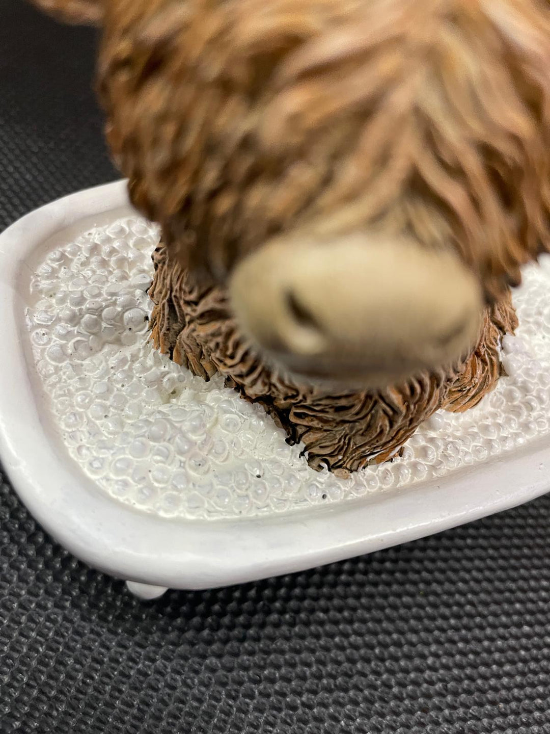 Highland cow in tub & toilet reading book quirky resin ornament