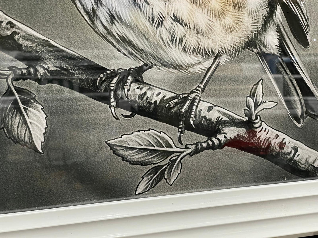 49CM-Robin Bird White Step Framed Picture GREY wall art décor with fitments