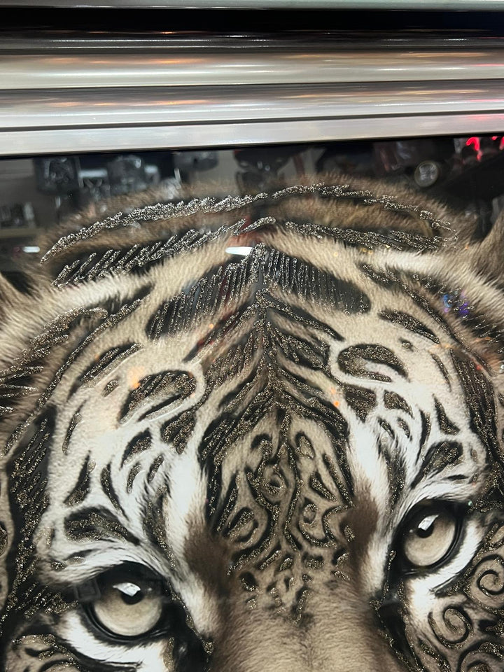 Tiger bold Tribal face Tattoo Wall Art Jungle Black Silver Framed Picture