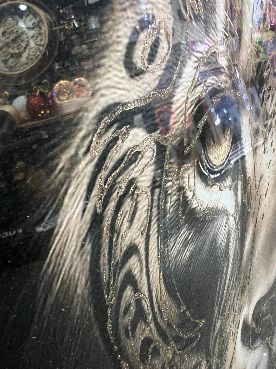 Lion bold Tribal face Tattoo Wall Art Jungle Black Silver Framed Picture