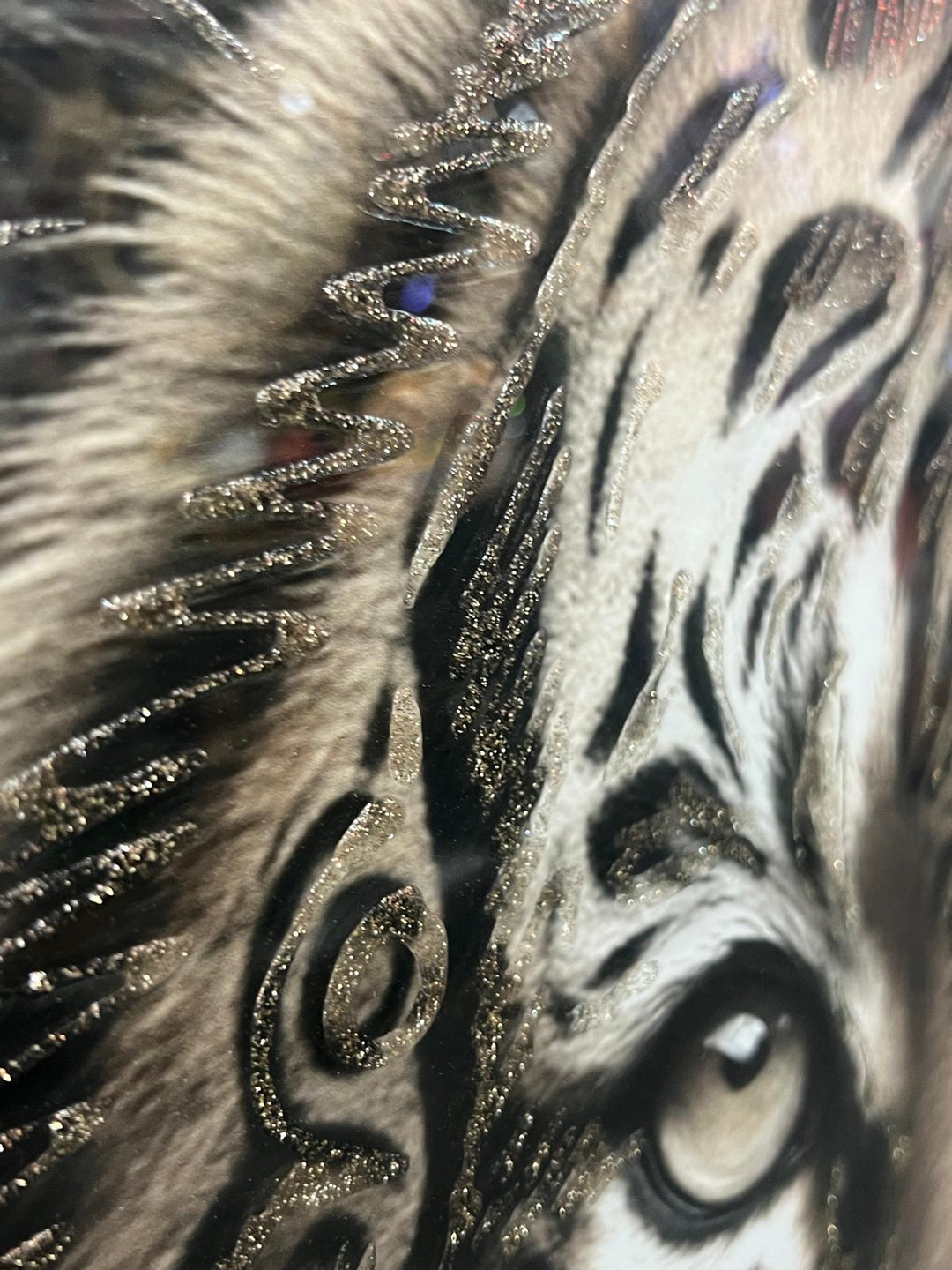 Lion bold Tribal face Tattoo Wall Art Jungle Black Silver Framed Picture