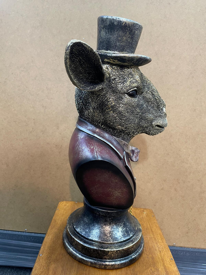 Goat Bust Figurine Statue Brushed Gold Art Ornament Hat suit &glasses Home Decor