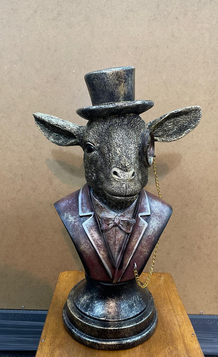 Goat Bust Figurine Statue Brushed Gold Art Ornament Hat suit &glasses Home Decor