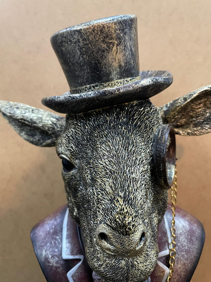 Goat Bust Figurine Statue Brushed Gold Art Ornament Hat suit &glasses Home Decor