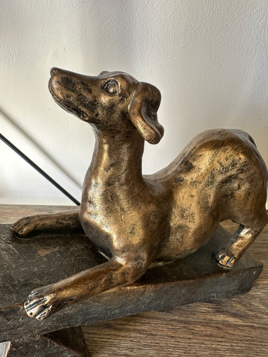 Bronze Colour Resin See-Saw Dog Figurine | Decorative Pet Dog Ornament Home Décor