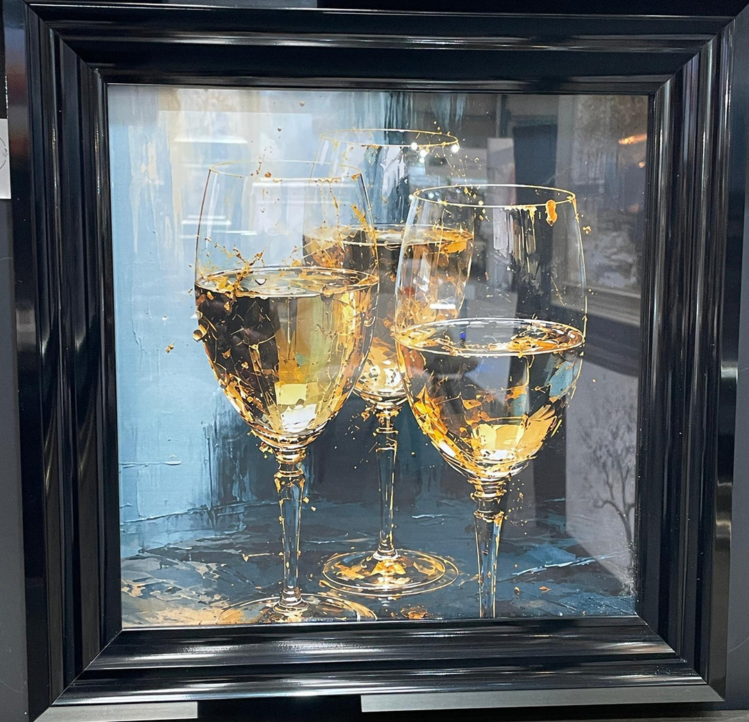 Red Wine or White Wine Glasses Liquid Art Wall Picture – Black Framed Wine & Drinks Artwork for Home Décor