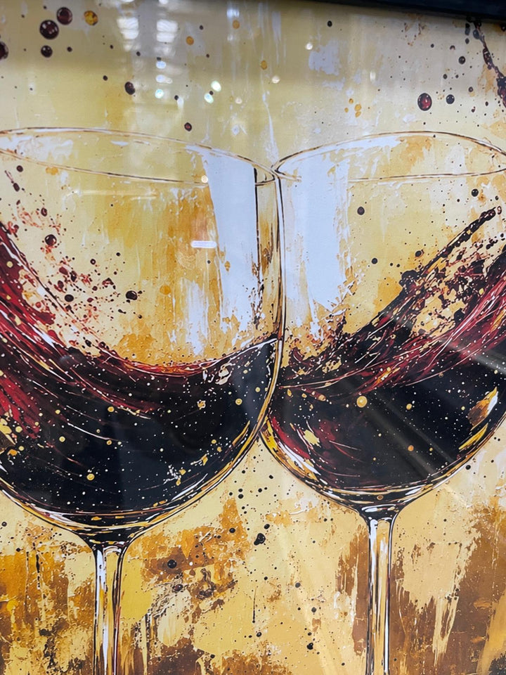 Red Wine or White Wine Glasses Liquid Art Wall Picture – Black Framed Wine & Drinks Artwork for Home Décor