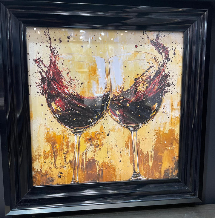 Red Wine or White Wine Glasses Liquid Art Wall Picture – Black Framed Wine & Drinks Artwork for Home Décor
