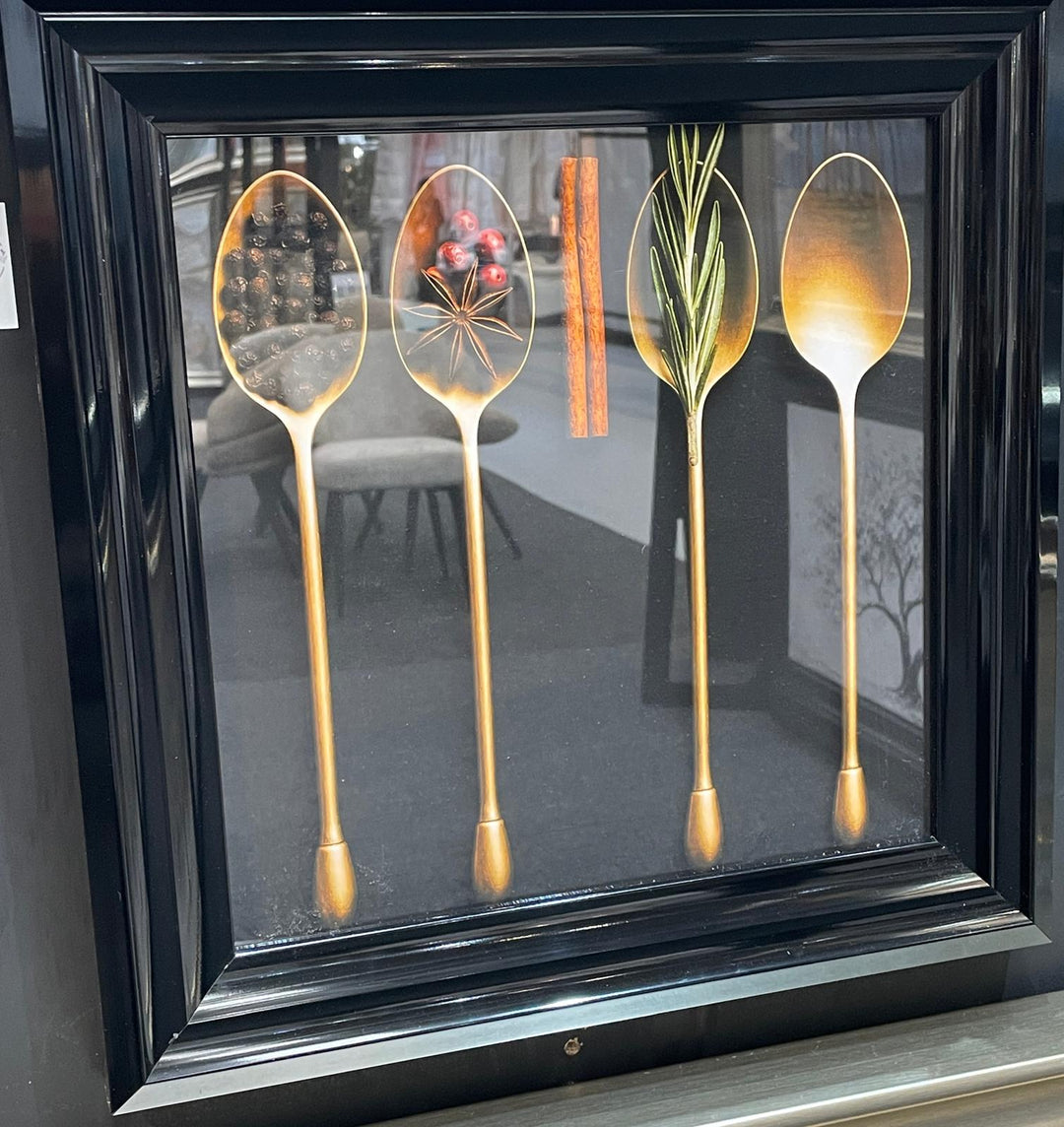 Spices & Spoons Kitchen Wall Art – Black Framed Cooking & Restaurant Décor Picture
