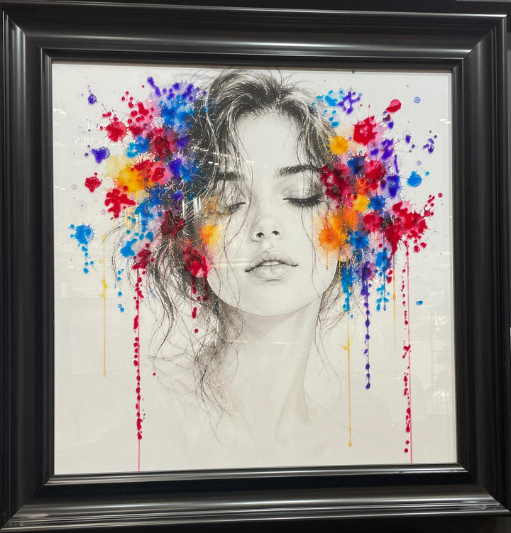 Colourful Lady Floral Liquid Art Wall Art – Black Framed Modern Statement Picture