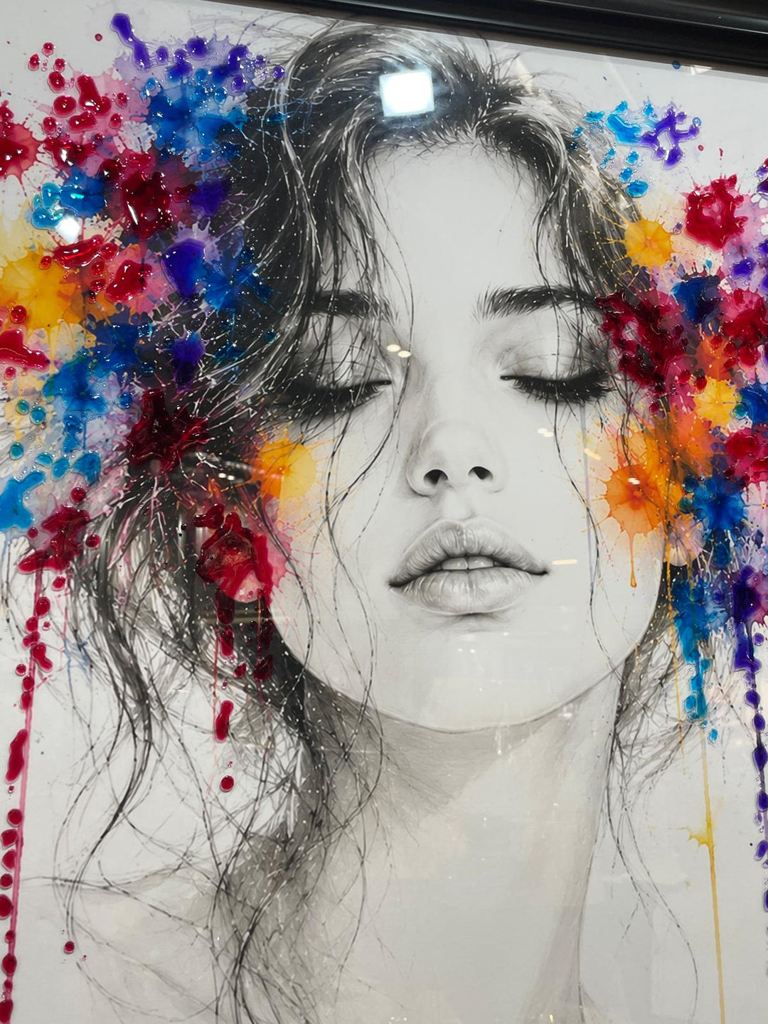 Colourful Lady Floral Liquid Art Wall Art – Black Framed Modern Statement Picture