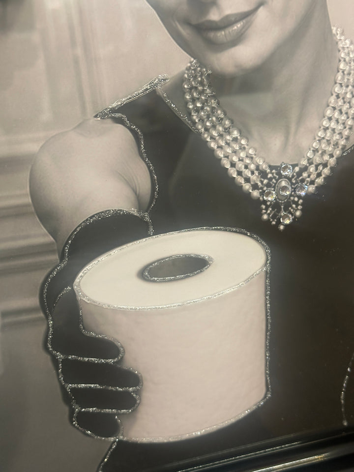 Audrey Hepburn Bathroom Wall Art Reading Newspaper & Holding Toilet Roll Black and White Bathroom Decor