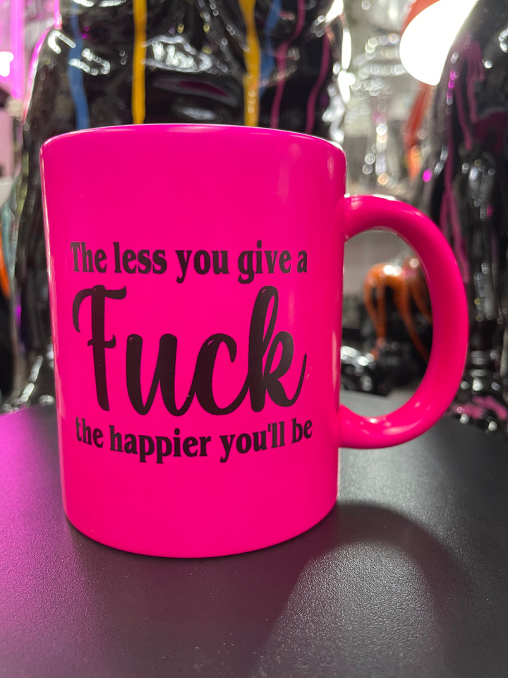 Neon pink novelty funny, cheeky, rude give a F*** ceramic handmade