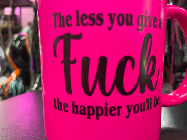Neon pink novelty funny, cheeky, rude give a F*** ceramic handmade