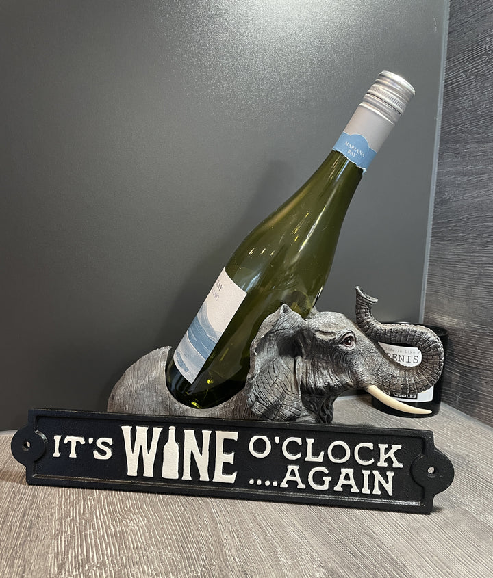 Black & white It's wine o'clock again cast iron sign