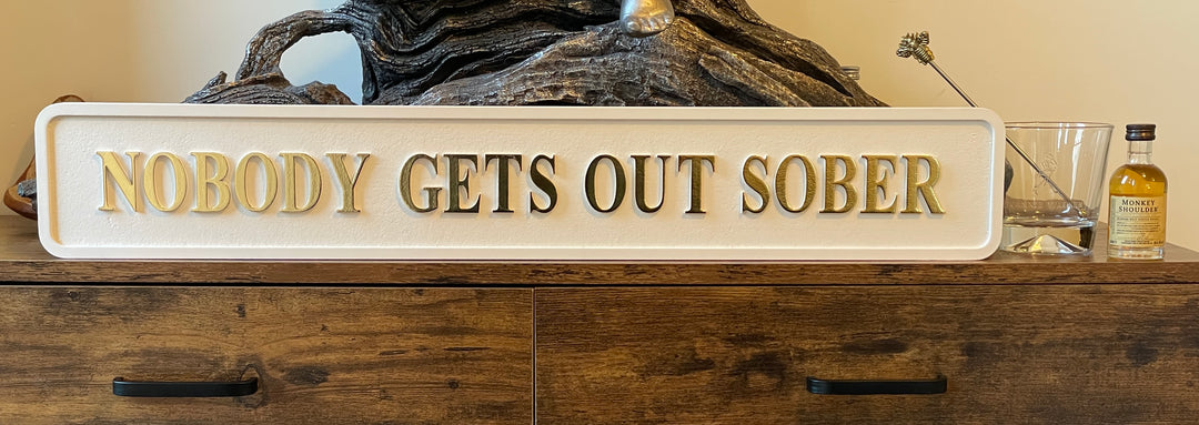 White Wooden Plaque with 3D Gold Letters – Freestanding Quirky Home Décor Sign