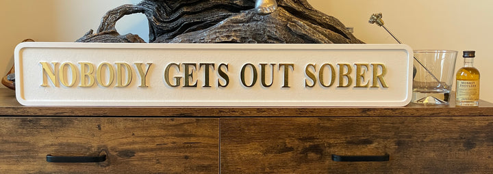 White Wooden Plaque with 3D Gold Letters – Freestanding Quirky Home Décor Sign