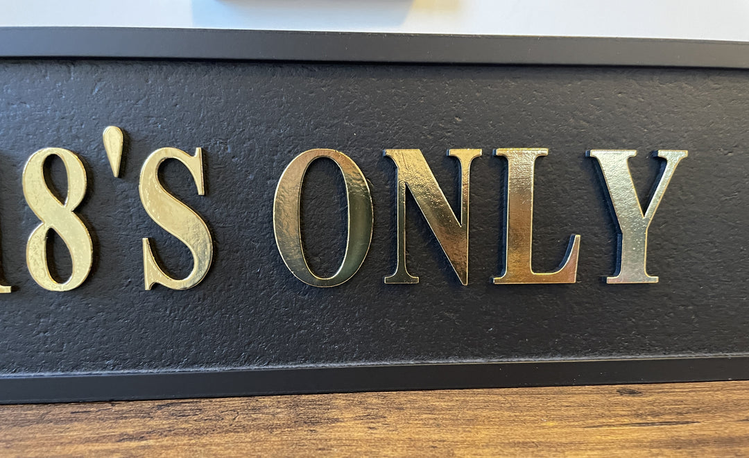OVER 18'S ONLY Wooden Sign Black Gold Plaque