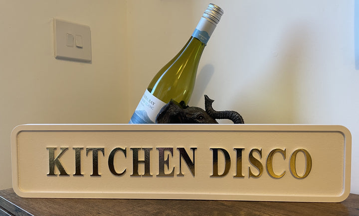 Kitchen Disco Wooden Sign white & gold 3D letters Plaque