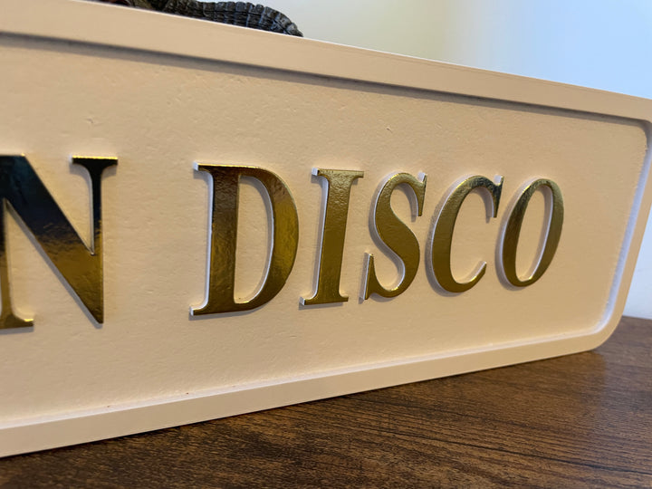 Kitchen Disco Wooden Sign white & gold 3D letters Plaque