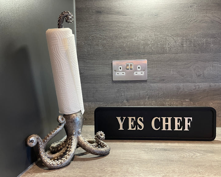 YES CHEF Wooden Sign Black & Silver Plaque