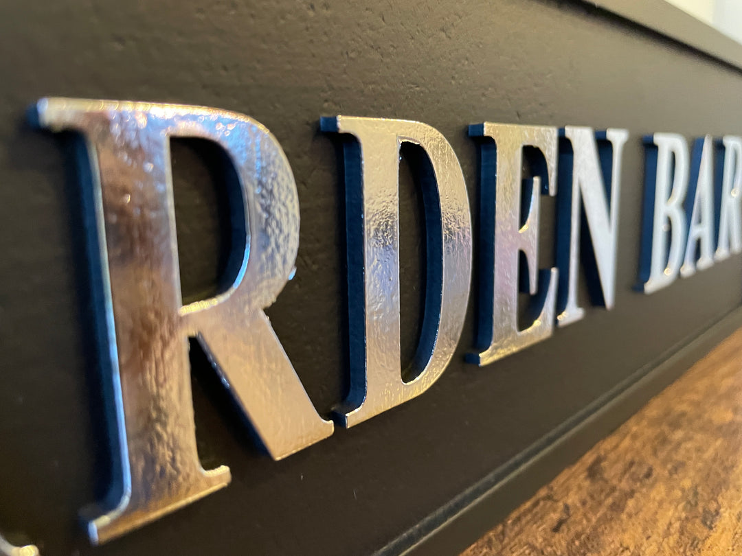 Garden Bar-Wooden Sign Plaque black & silver 3D letters
