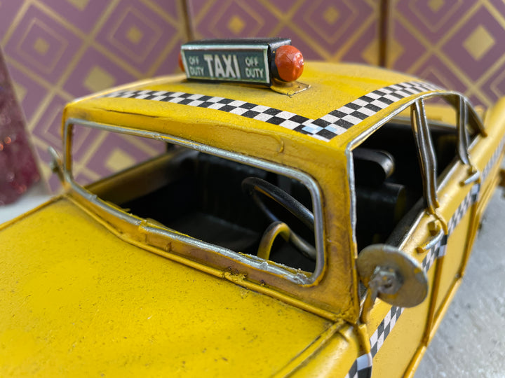Yellow checker taxi vintage transport rustic collectable model