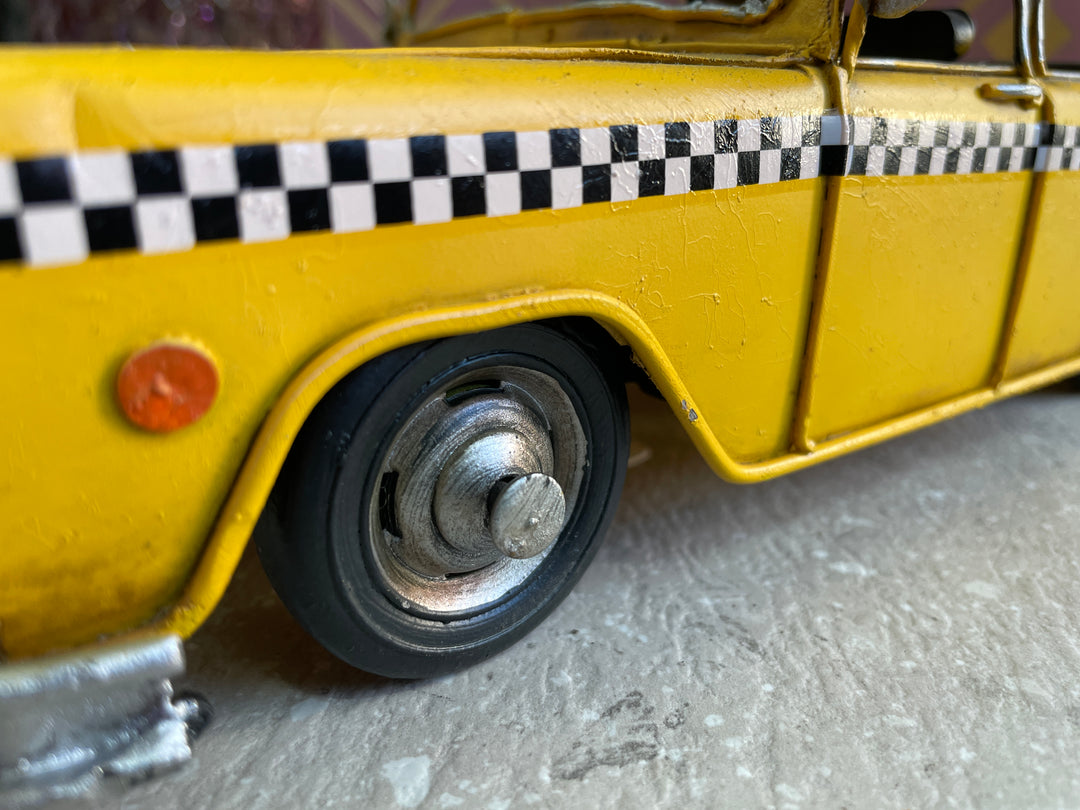 Yellow checker taxi vintage transport rustic collectable model