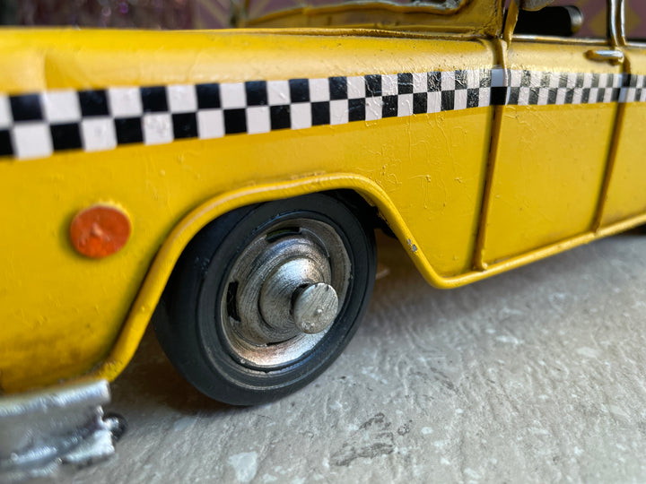 Yellow checker taxi vintage transport rustic collectable model