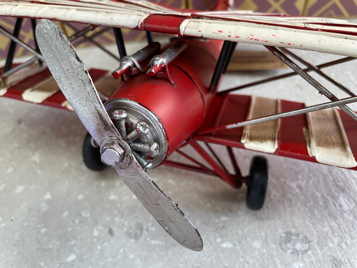 Red bi-plane retro tin vintage transport model