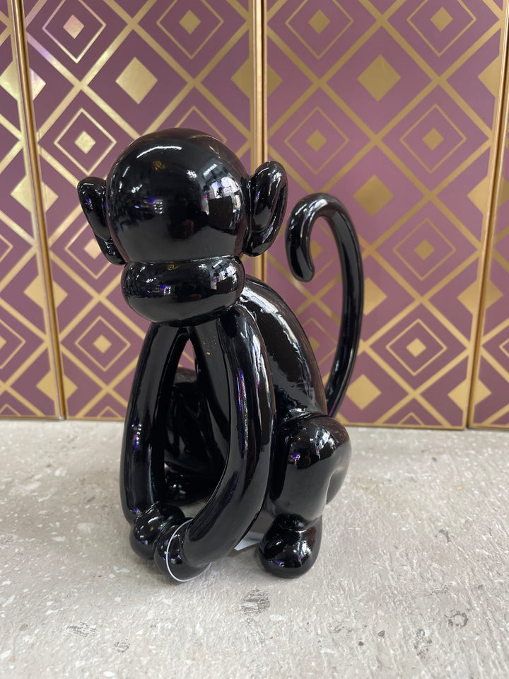 Black glossy sitting monkey resin ornament