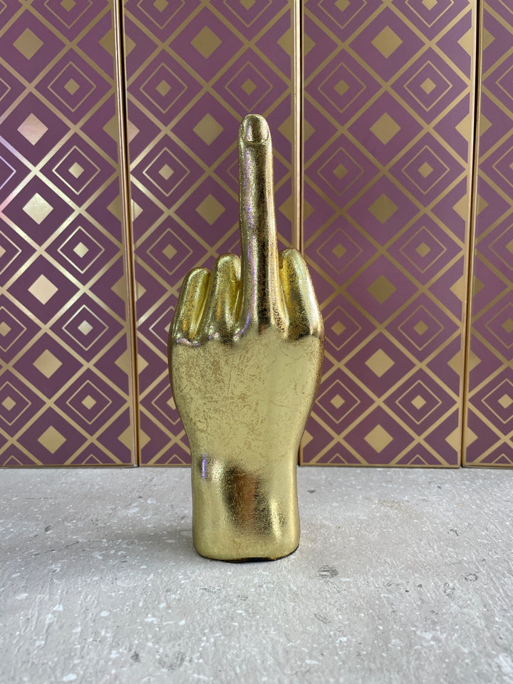 Middle finger hand eclectic decor antique gold ornament